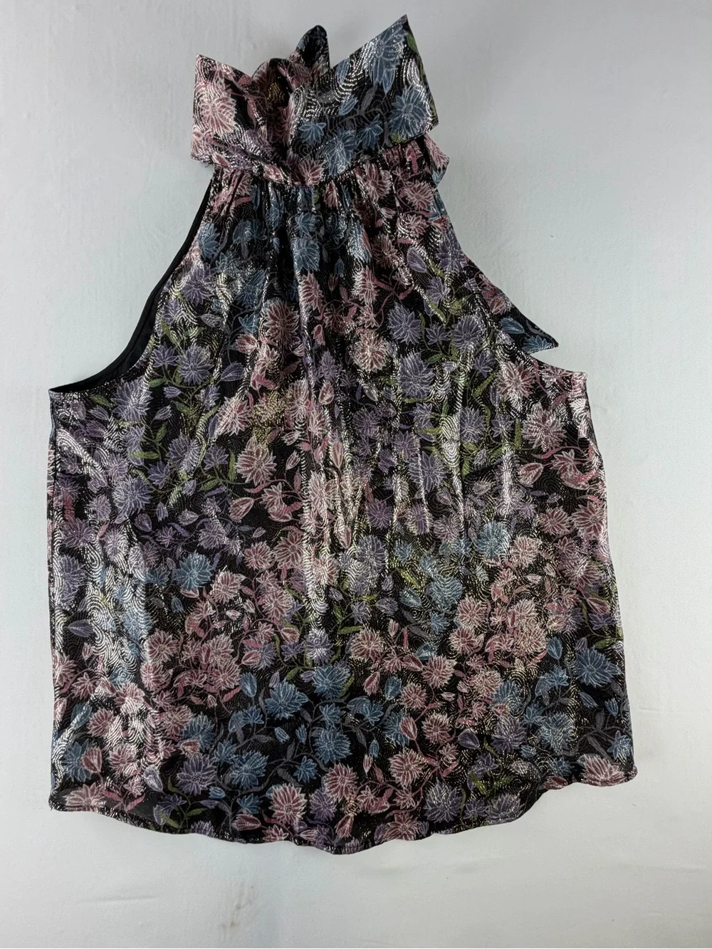 Gorgeous J. Crew Floral High-Neck Metallic Shine Halter - Feminine Beauty small